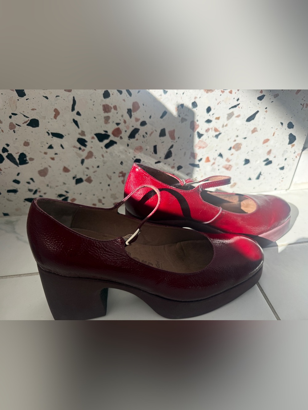 Red Mary Jane Platform Pumps by Wonders, Spain, worn once.